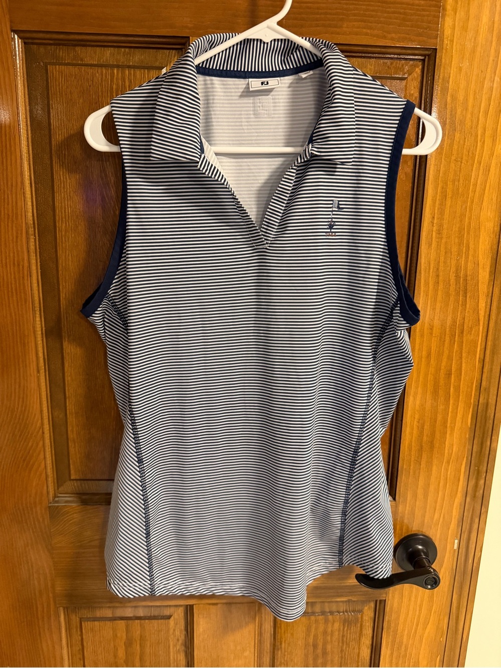 FootJoy Navy and White Striped Sleeveless Golf Polo